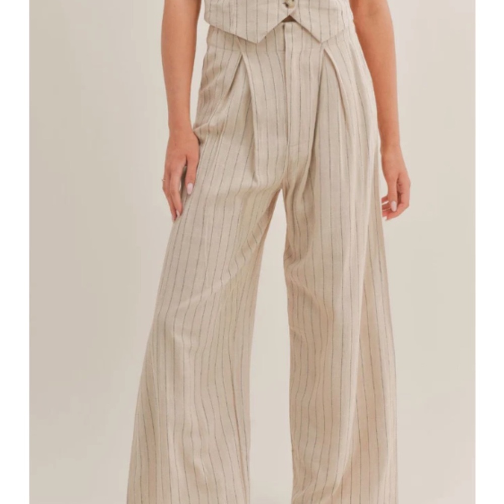 Sage The Label Beige Pinstripe Trouser